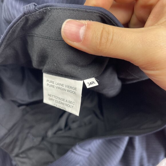 Kenneth Cole Mens 2 Piece Suit Blazer 40 R / Pants 34R Navy Blue Pine Striped - Picture 13 of 16